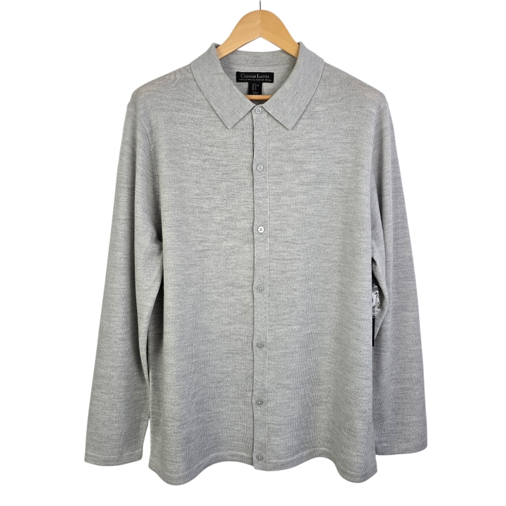 NWT Christian Lacroix Men's Knit Cardidan Grey Merino Wool Lightweight  XL